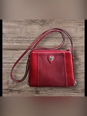 Like new! Brighton Crossbody Red Pebbled Leather Heart Braided Double Strap Bag